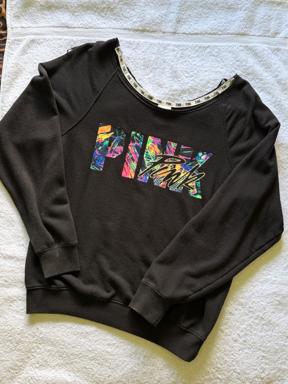 PINK Black Sweatshirt with Colorful Logo